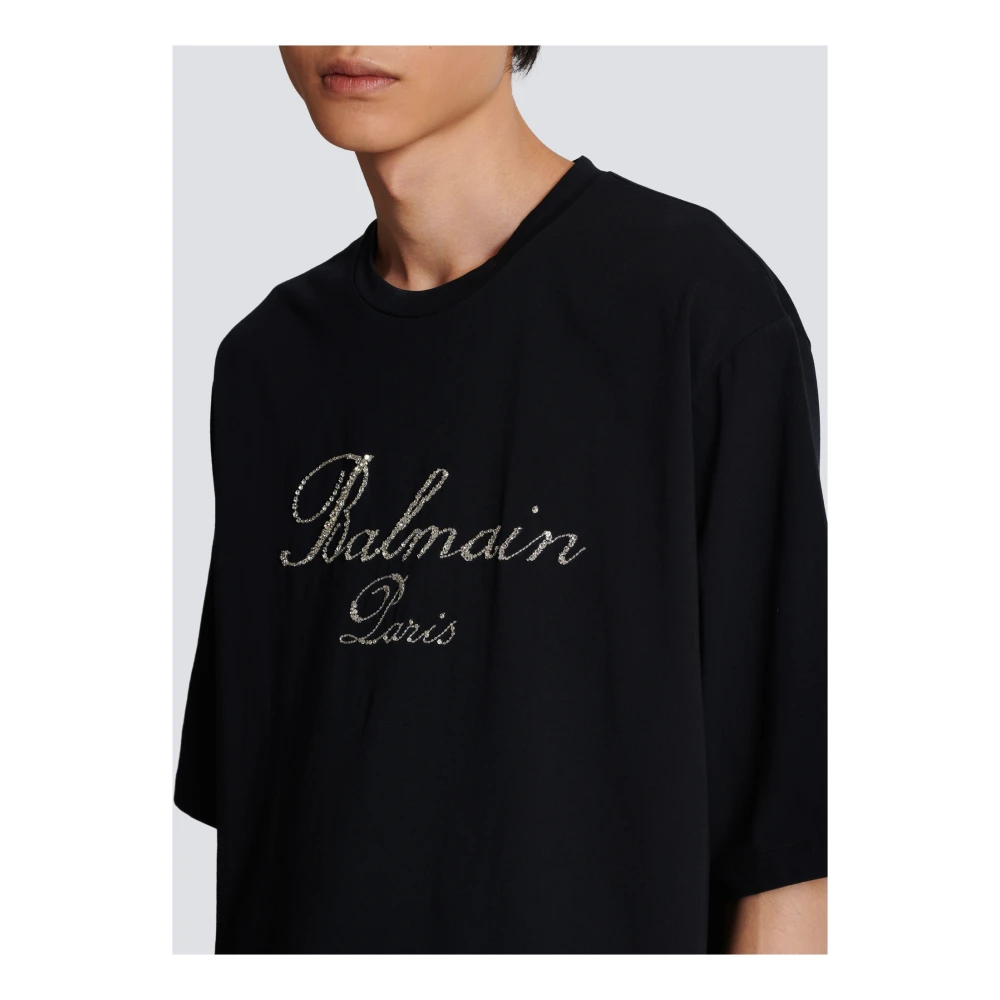 Balmain Signature T-shirt met borduursel Black Heren