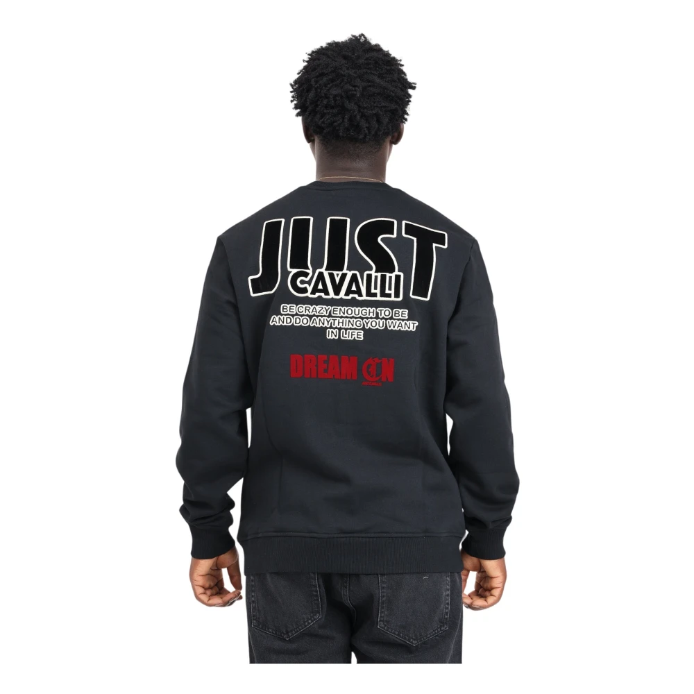 Just Cavalli Zwart Crew Neck Sweatshirt Velvet Logo Black Heren