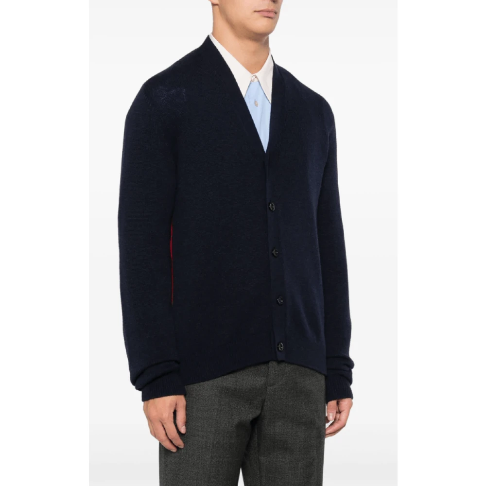 Gucci Middernachtblauwe kasjmier cardigan met web-streep detail Blue Heren