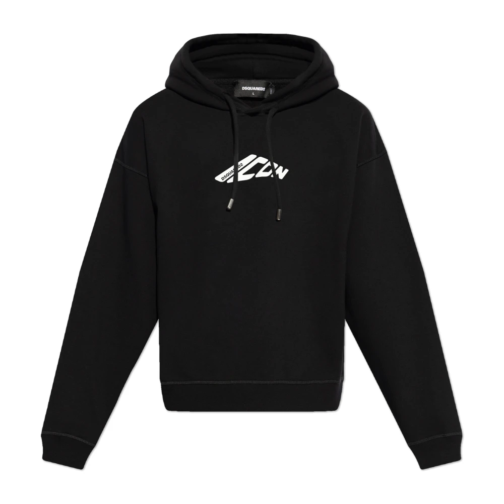 Dsquared2 Uomo Nero - Felpa Con Cappuccio E Logo - Sweatshirts & Hoodies - Xs