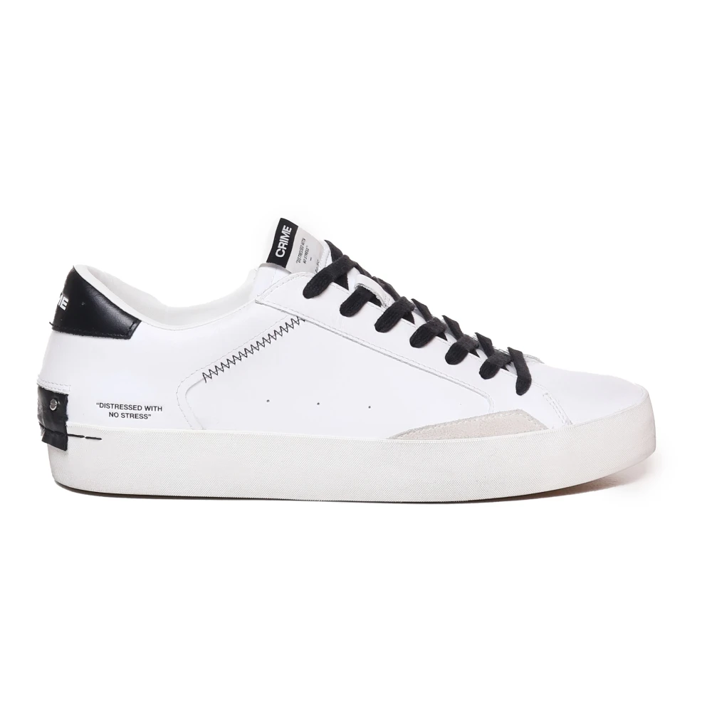 Crime London Men's White Leather Lace-Up Trainers