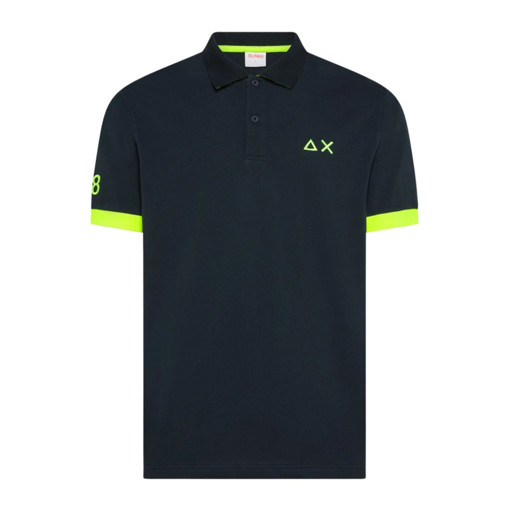 Sun68 Men's Blue Polo Shirts, L, Polo Big Logo Fluo