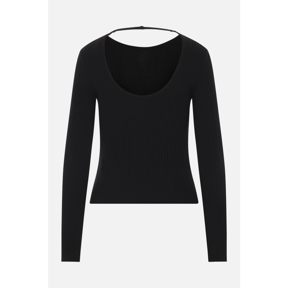 Courrèges Zwarte Geribbelde Trui met Logoborduursel Black Dames