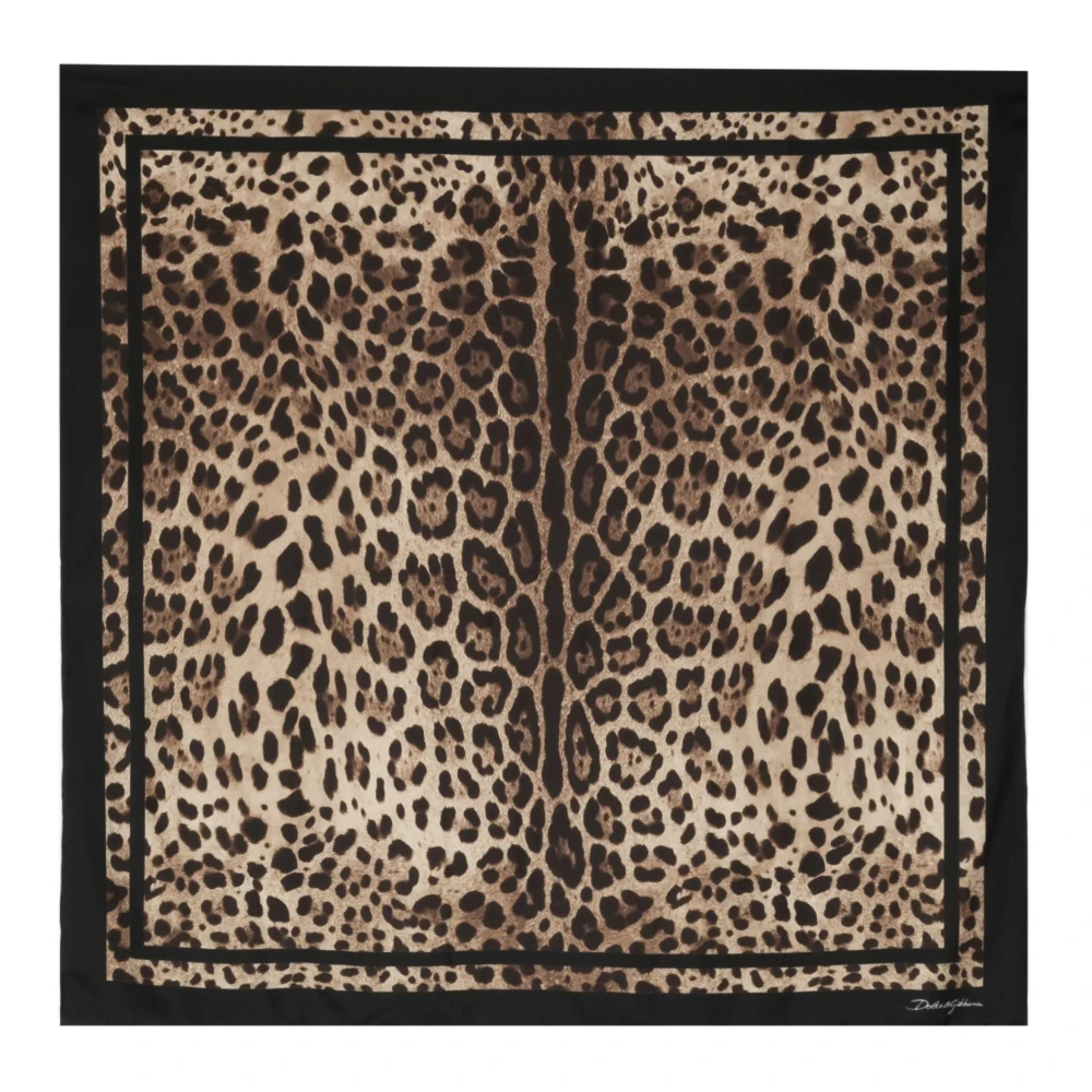 Dolce & Gabbana Brown Silk Scarves, Female, One Size, Leopard-Print Silk Twill Foulard