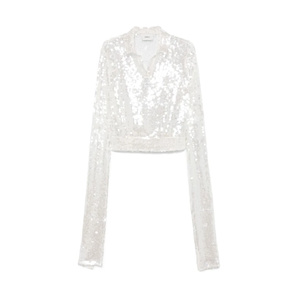 Coperni Paillet Polo Kraag V-Hals Sweater White Dames