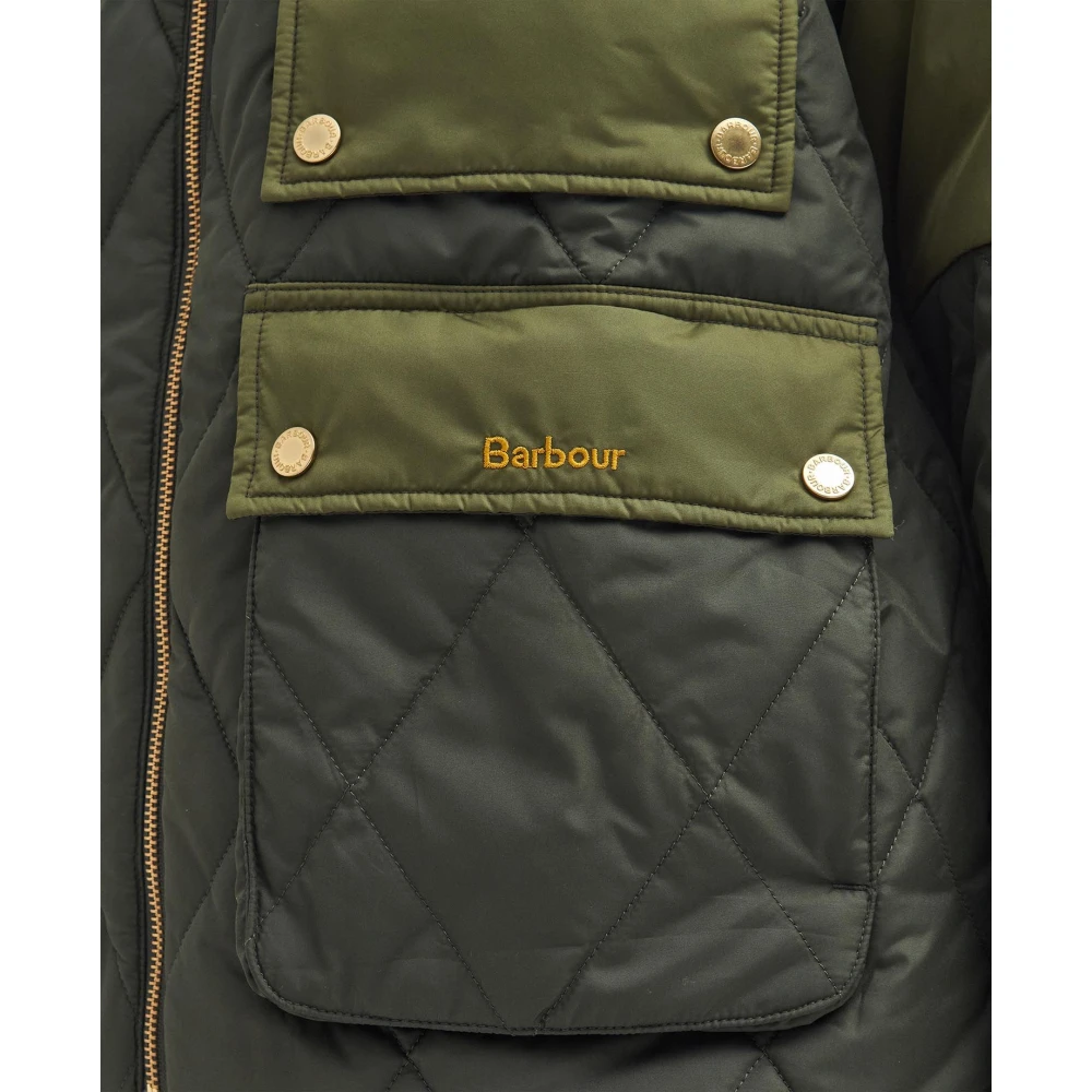 Barbour Gewatteerde jas met patchwork ontwerp Green Dames