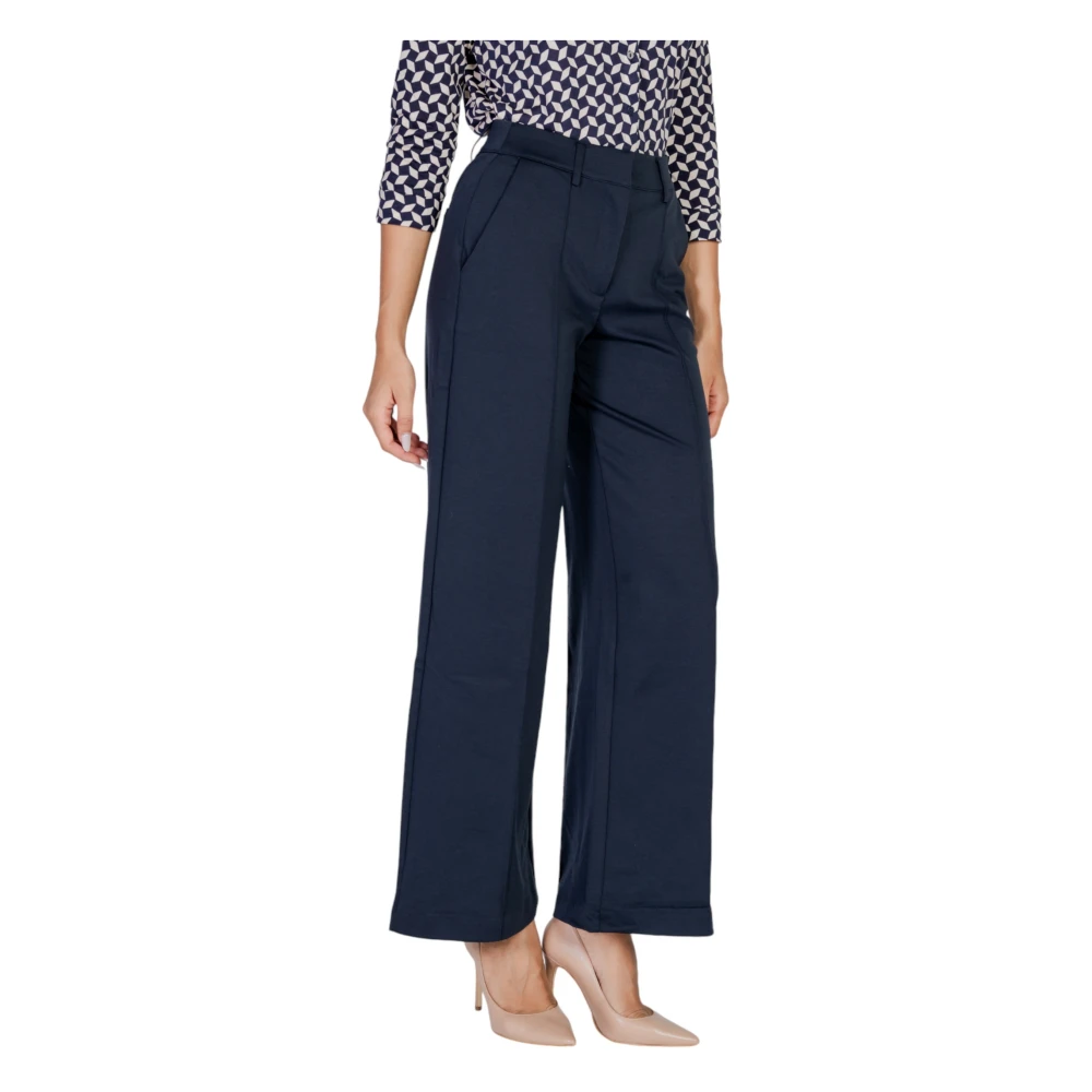 Ichi Blauwe effen broek met ritssluiting Blue Dames