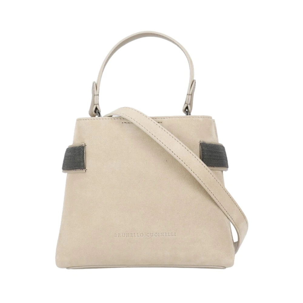 BRUNELLO CUCINELLI Beige Suède Leren Handtas met Messing Details Beige Dames
