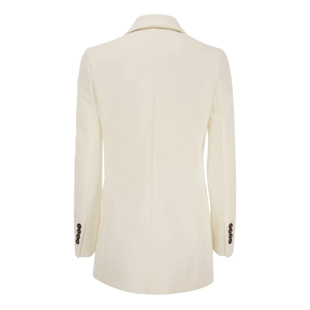 BRUNELLO CUCINELLI Couture jasje van stretch katoenen interlock met sieraden Beige Dames