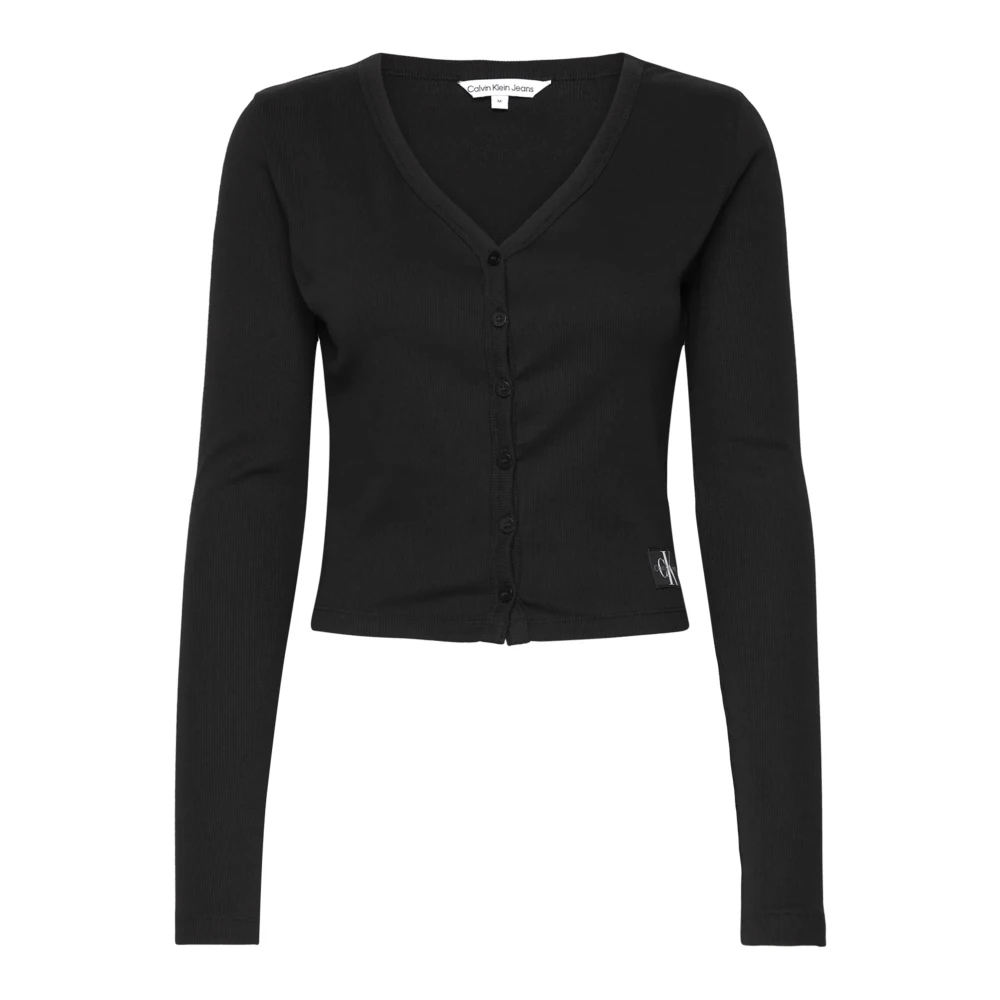 Calvin Klein Jeans Zwarte Geribbelde Cardigan met Knoopsluiting Black Dames