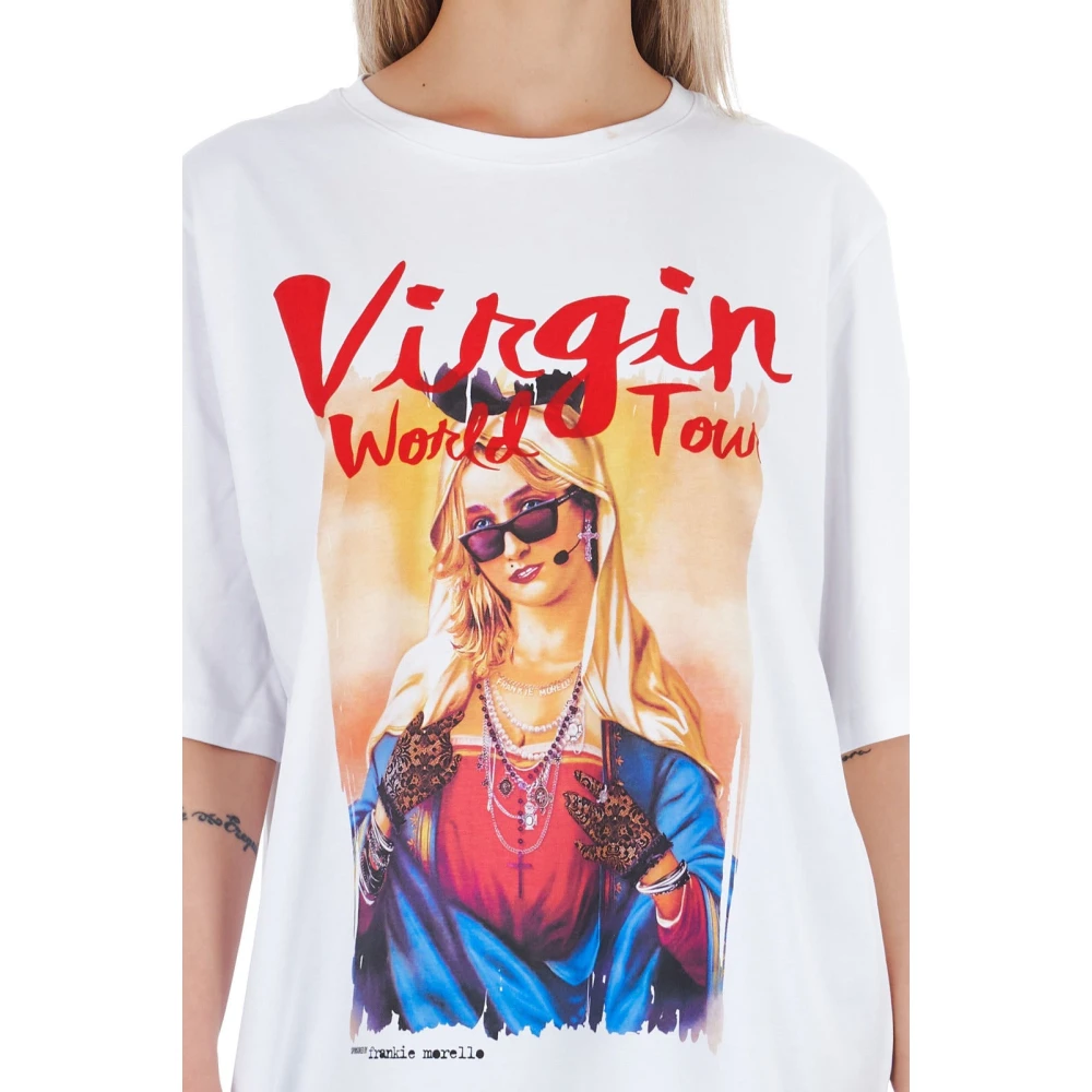 Frankie Morello Oversize T-shirt met print voor en achter White Dames