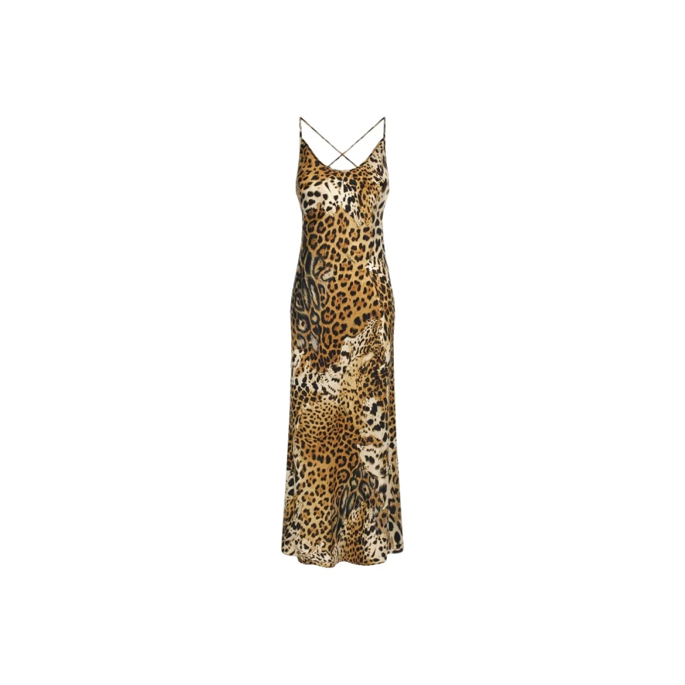 Roberto Cavalli Brown Maxi Dresses, Female, L, Jaguar Skin Slip Dress Light