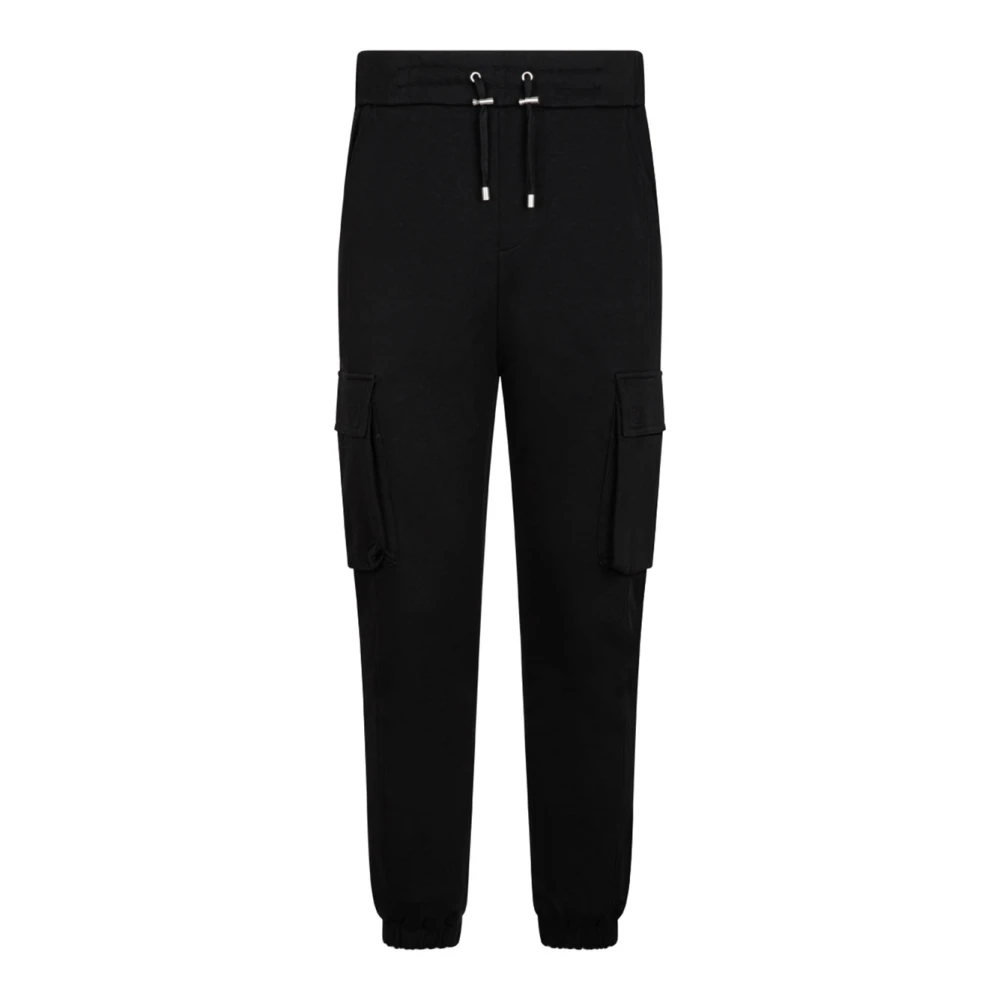 Balmain Black Cargo Joggers With Logo Print - Male - Sweatpants - L - Trousers