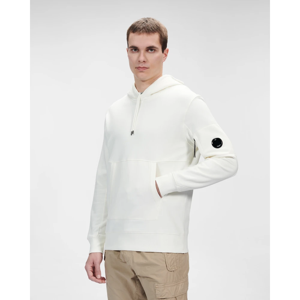 C.P. Company Diagonal Raised Fleece Pullover Hoodie White Heren