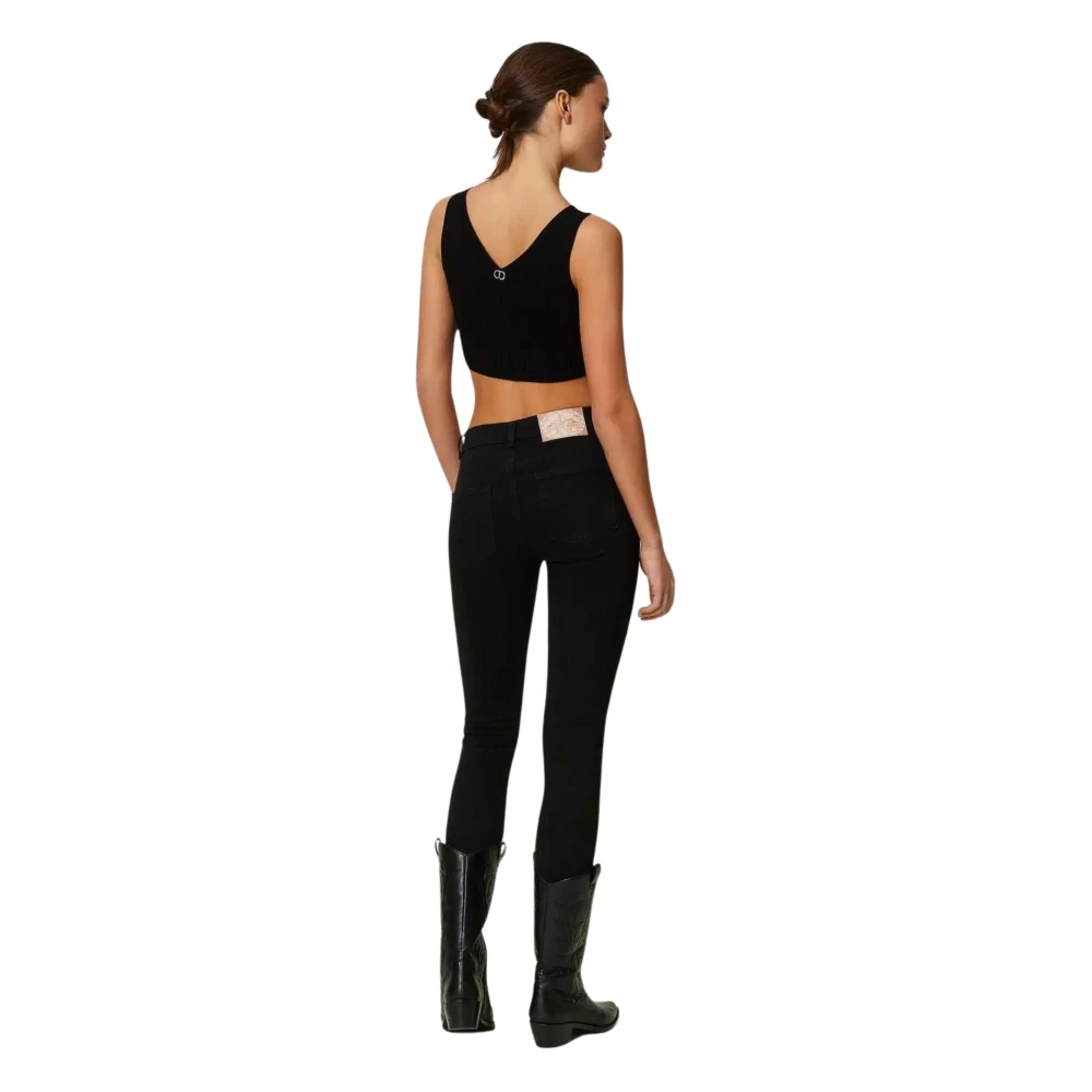 Twinset Zwarte Skinny Jeans met Logo Borduursel Black Dames