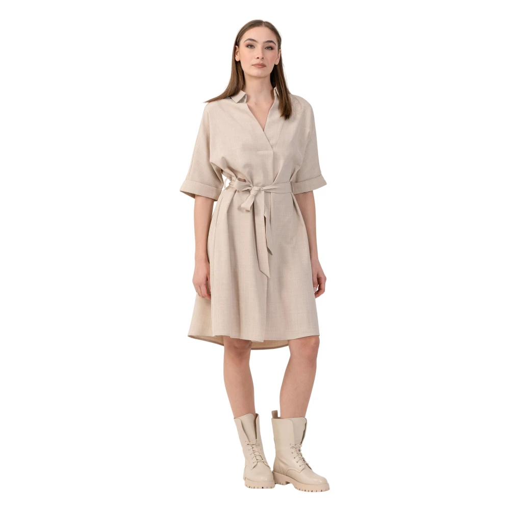 Kocca Beige Short Dresses, Female, Xl, Modern Wraparound Shirt Style Dress
