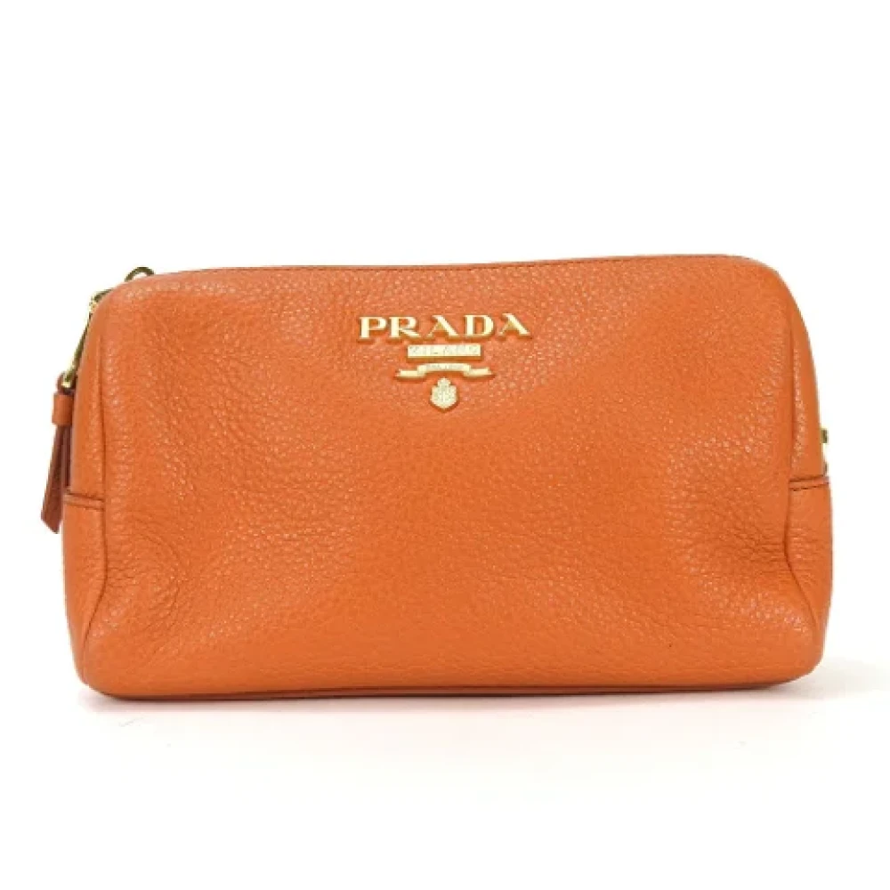 Prada Vintage Pre-owned Leather clutches Orange Dames