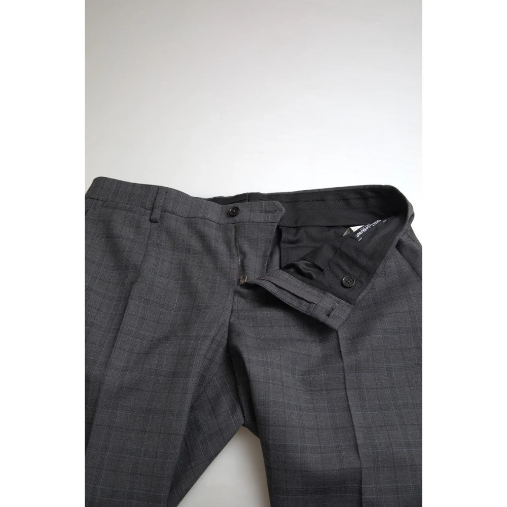 Dolce & Gabbana Elegant Grijs Geruit Slim Fit Pak Gray Heren