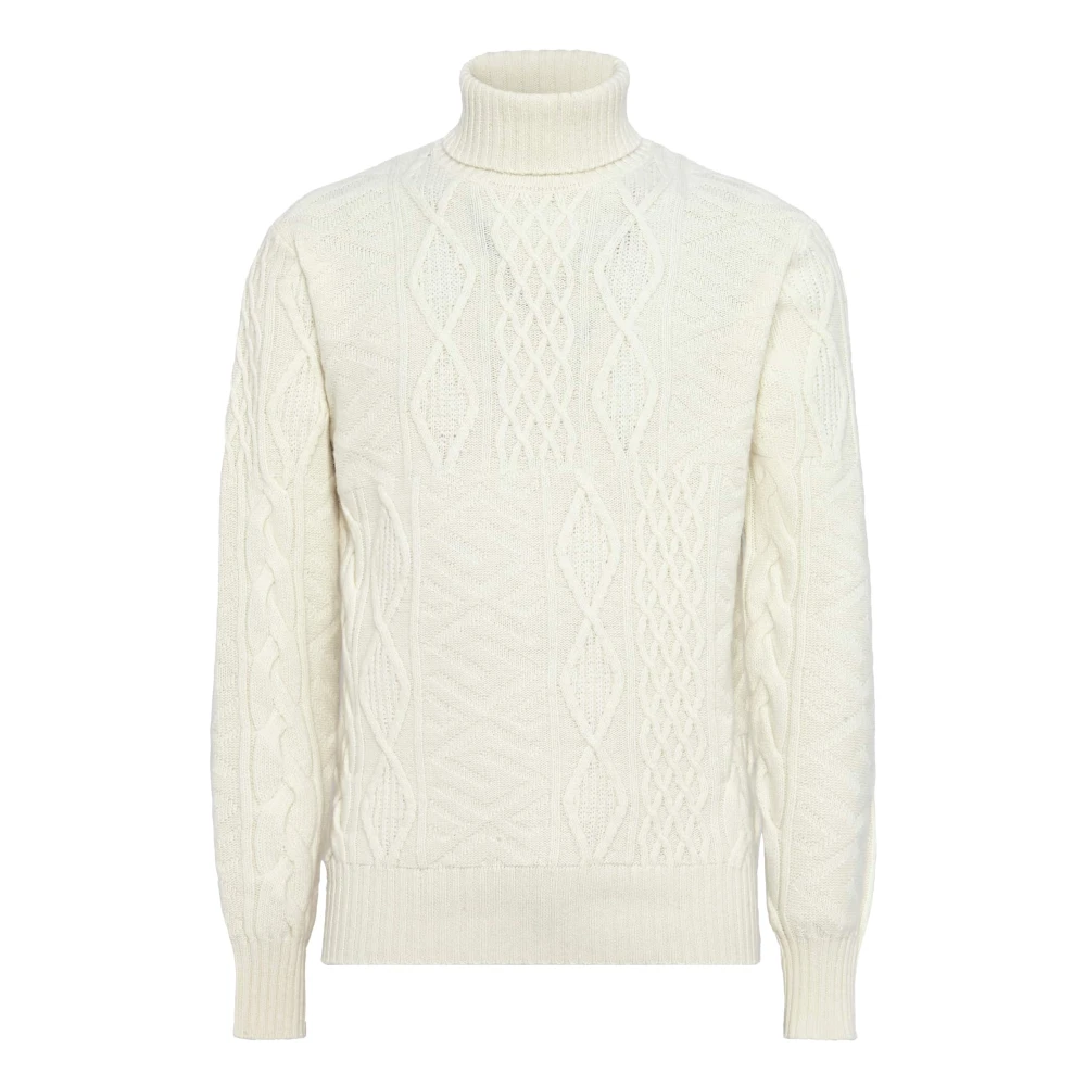 Boggi Milano Mixed Stitch Polo Neck Trui in Merinowol Beige Heren
