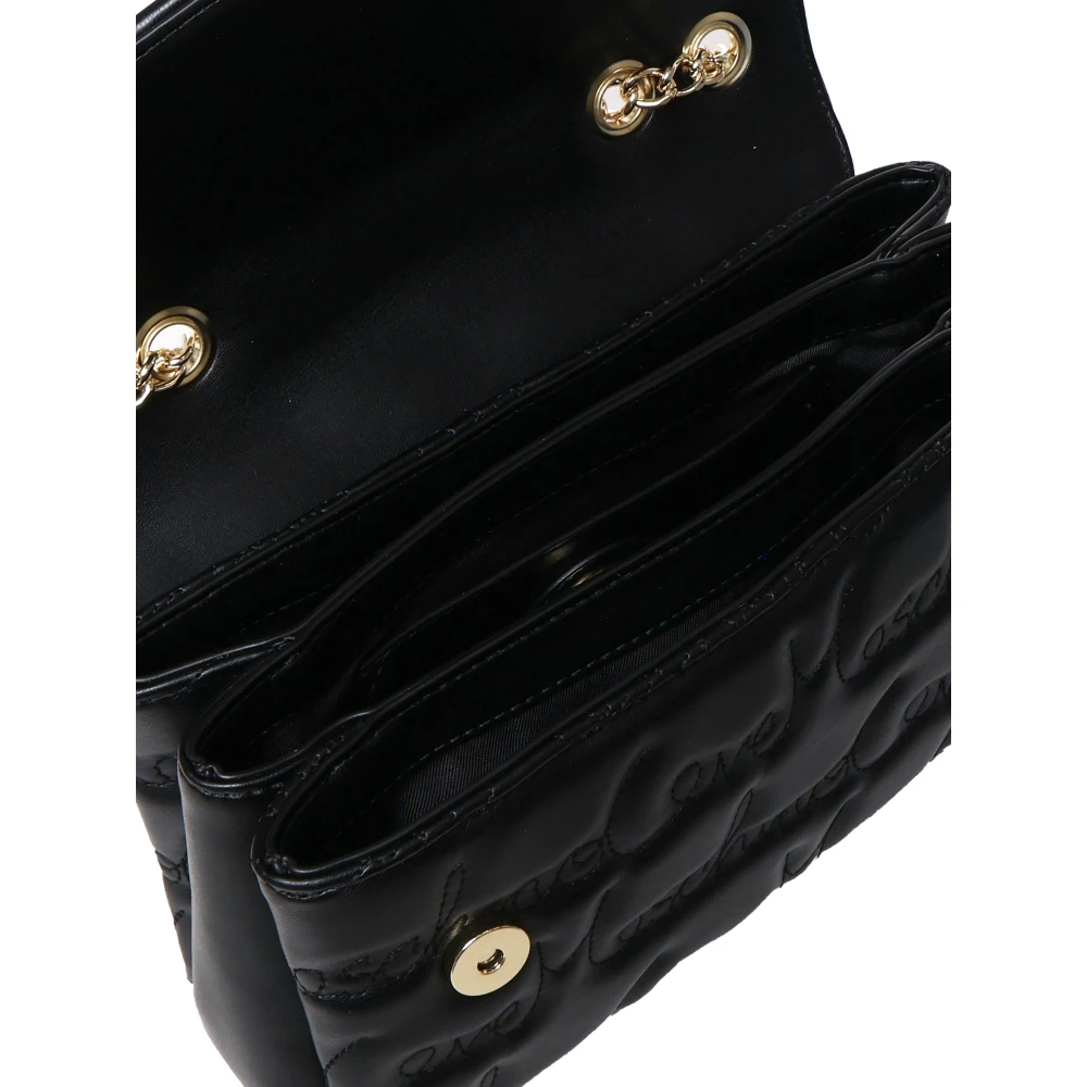 Love Moschino Zwarte Ecoleather Schoudertas Flap Sluiting Black Dames
