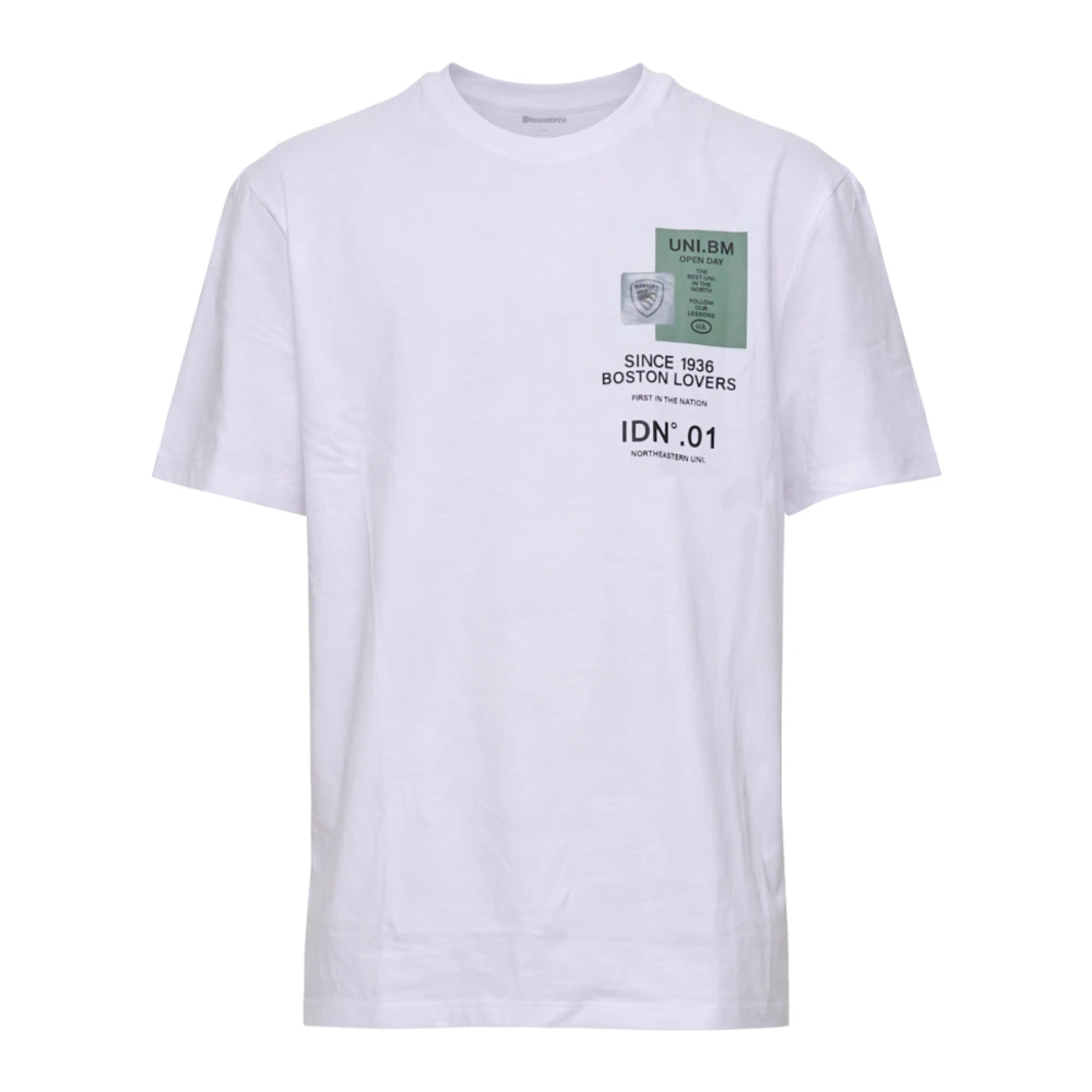 Blauer Herr Vit Toppar L, Bomull, Brush T-Shirt