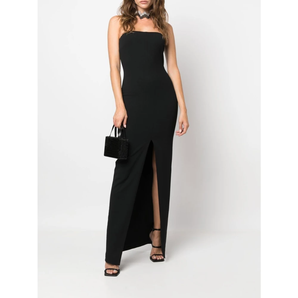 Solace London Zwarte Strapless Maxi Jurk Voorspleet Black Dames