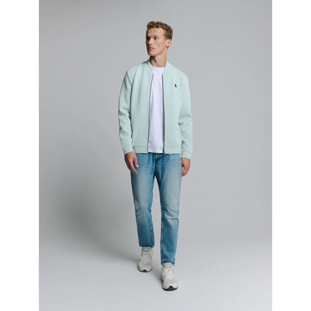 No Excess Pique Bomber Full Zip Sweater Blue Heren