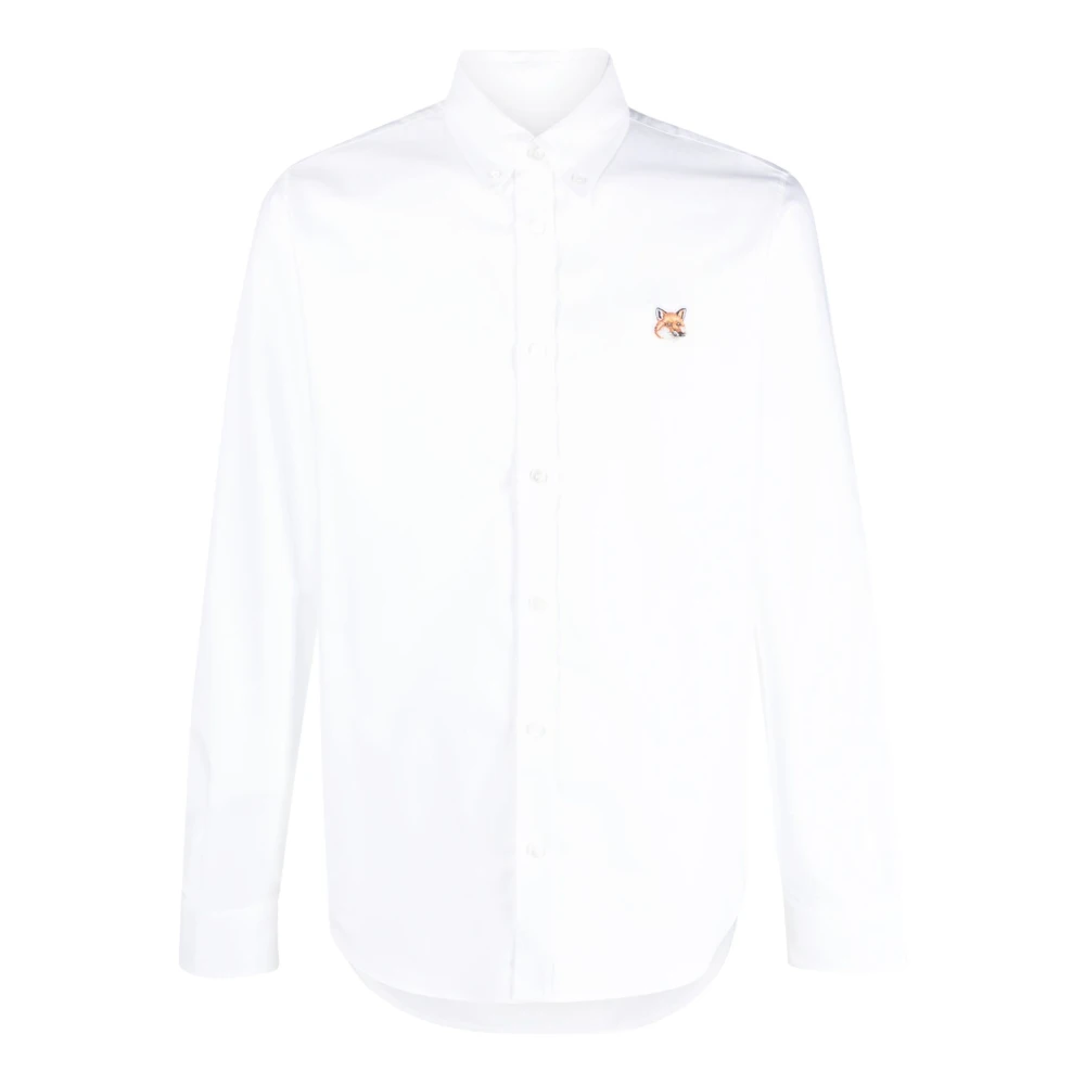 Maison Kitsuné Witte Katoenen Overhemd met Logo White Heren