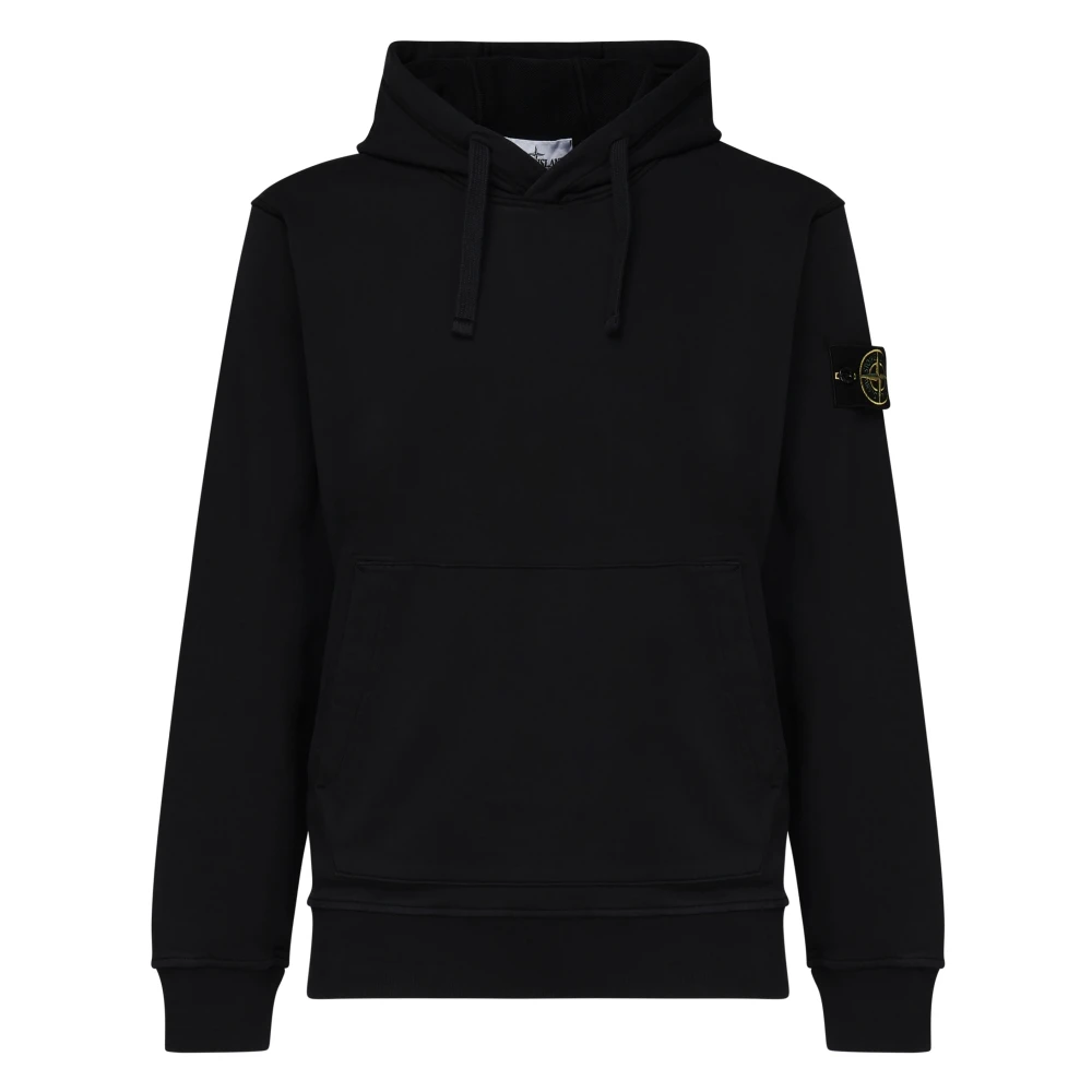 Stone Island Svart Tröja med Mössa och Fickor Black, Herr