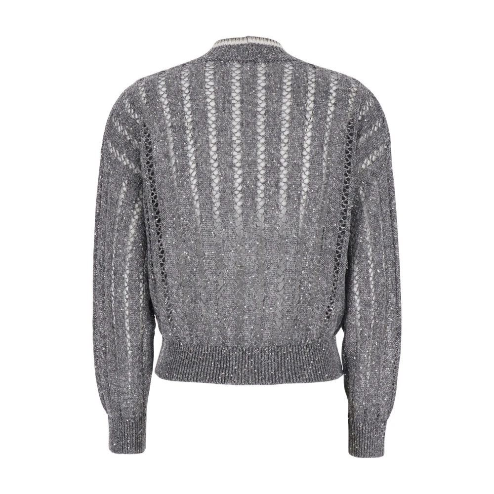 BRUNELLO CUCINELLI Schitterende Grijze Vest Pailletten Details Linnen Gray Dames