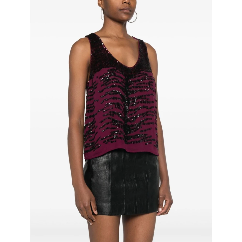 pinko Zebra Sequin Geborduurde Mouwloze Top Purple Dames