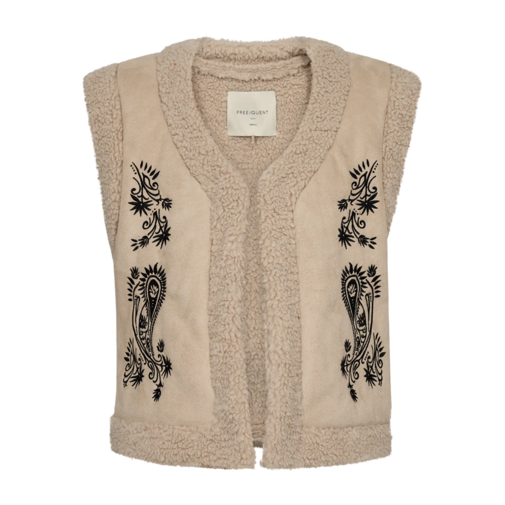 Freequent Teddy Bloem Vest Beige Dames