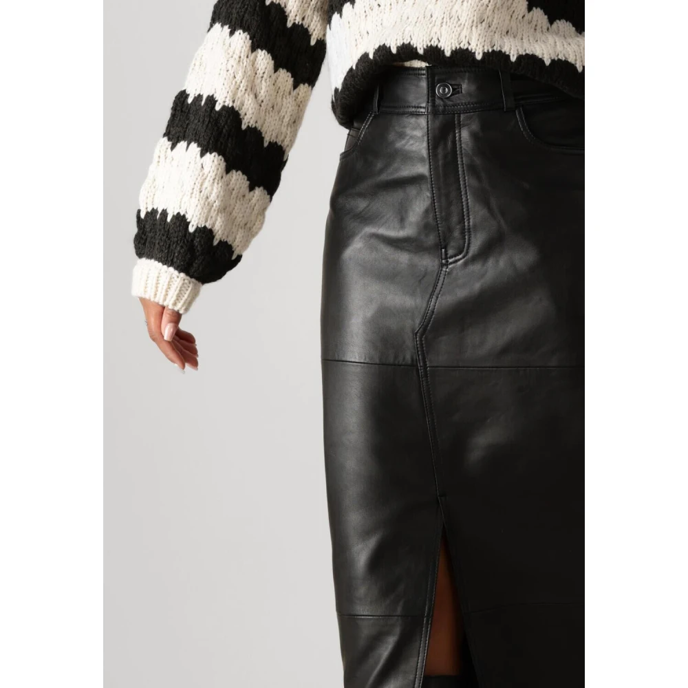 Y.A.S Elegante leren lange rok Black Dames