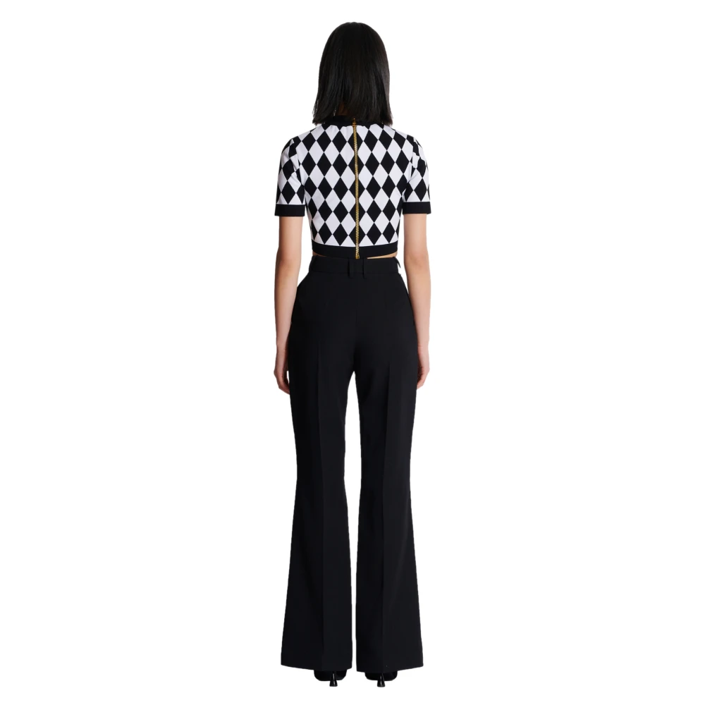 Balmain Diamant jacquard gebreide top Black Dames