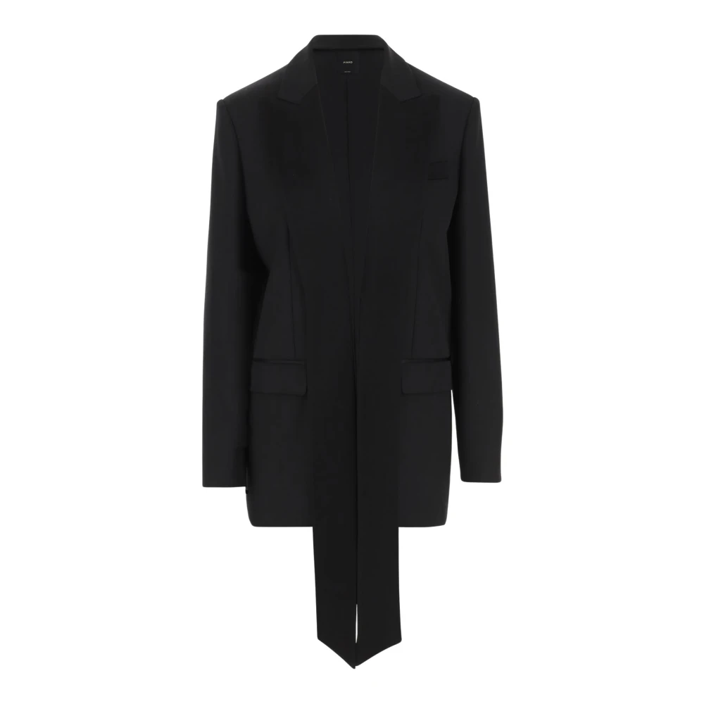 pinko Satin Kraag Wollen Jas Black Dames