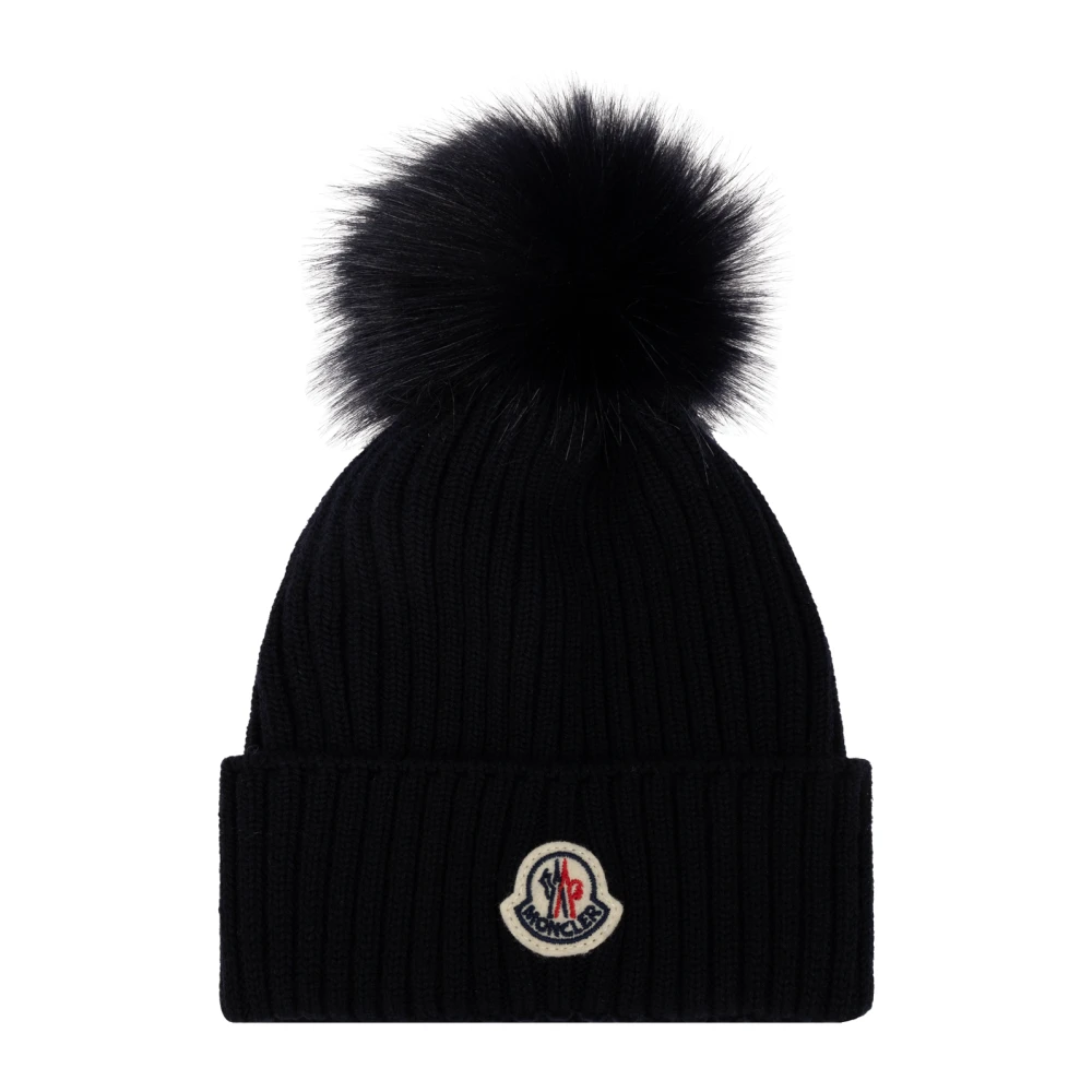 Moncler Unisex Kids Blue Hats & Caps,, Wool Beanie With A Pompom Medium