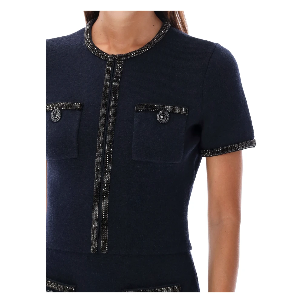 Self Portrait Navy Gebreide Vest met Kralenversieringen Blue Dames
