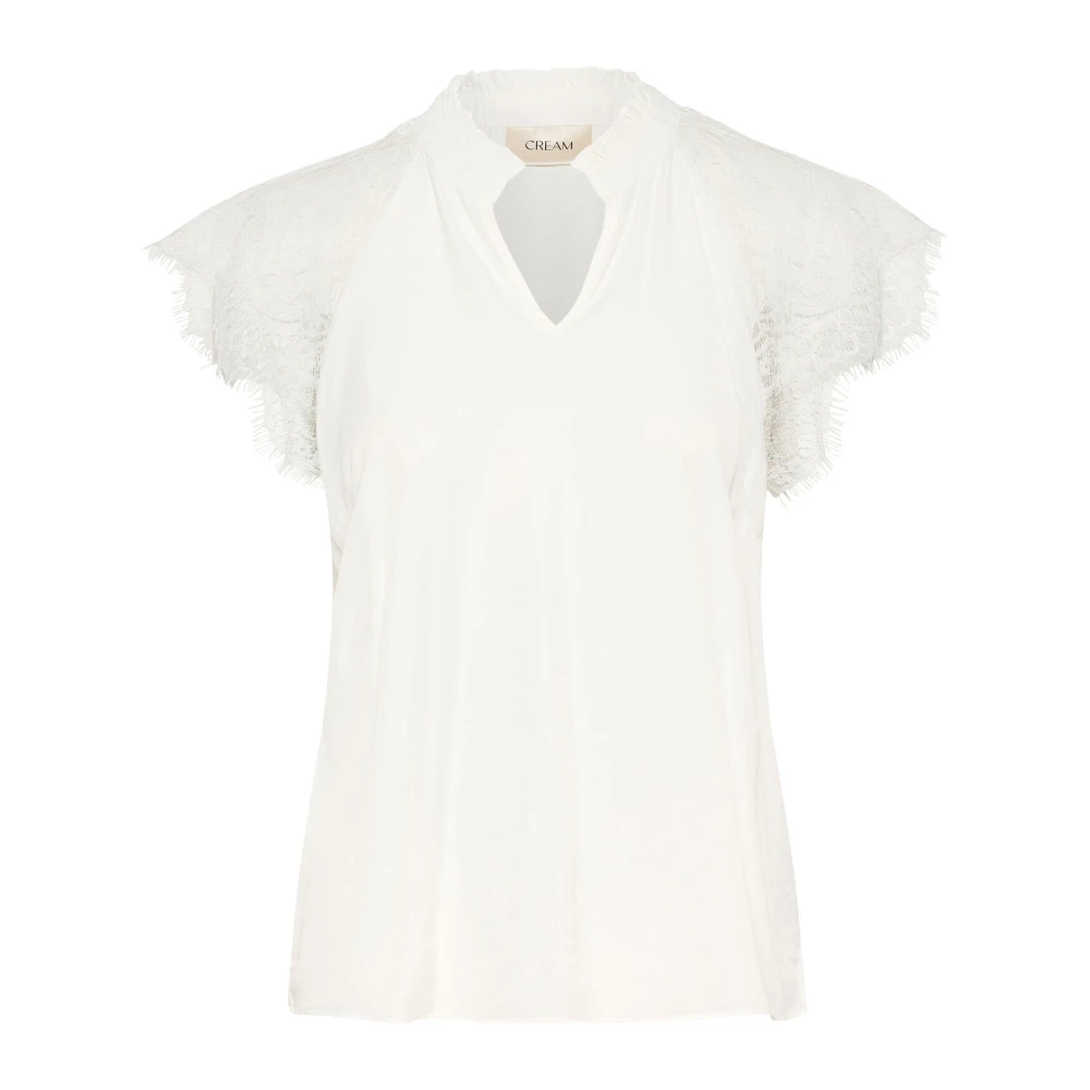 Cream Kanten blouse met prachtige kanten mouwen White Dames