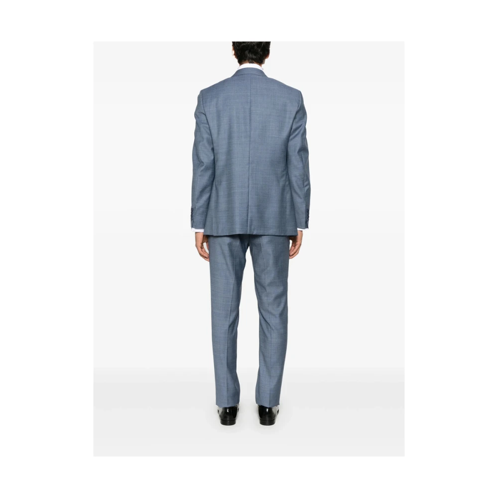 Canali Blauw Frontknoop Pak met Riem Blue Heren