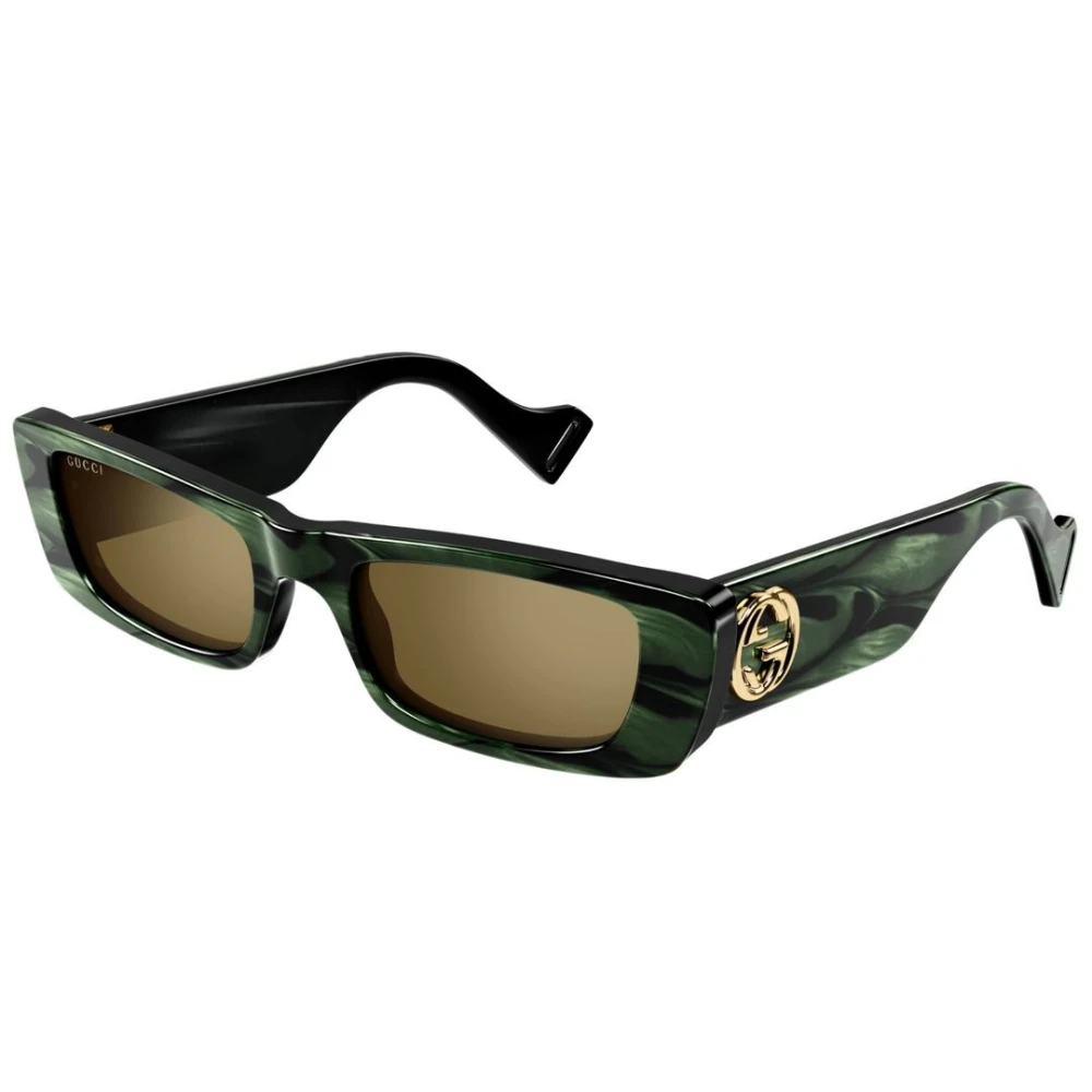 Gucci Smala rektangulära solglasögon med värdefullt pärlemorfinish Green, Dam