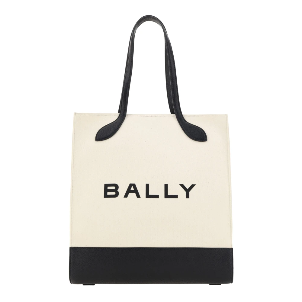 Bally Beige Shopping Bags, Female, One Size, White And Black Leather Tote Shoulder Bag