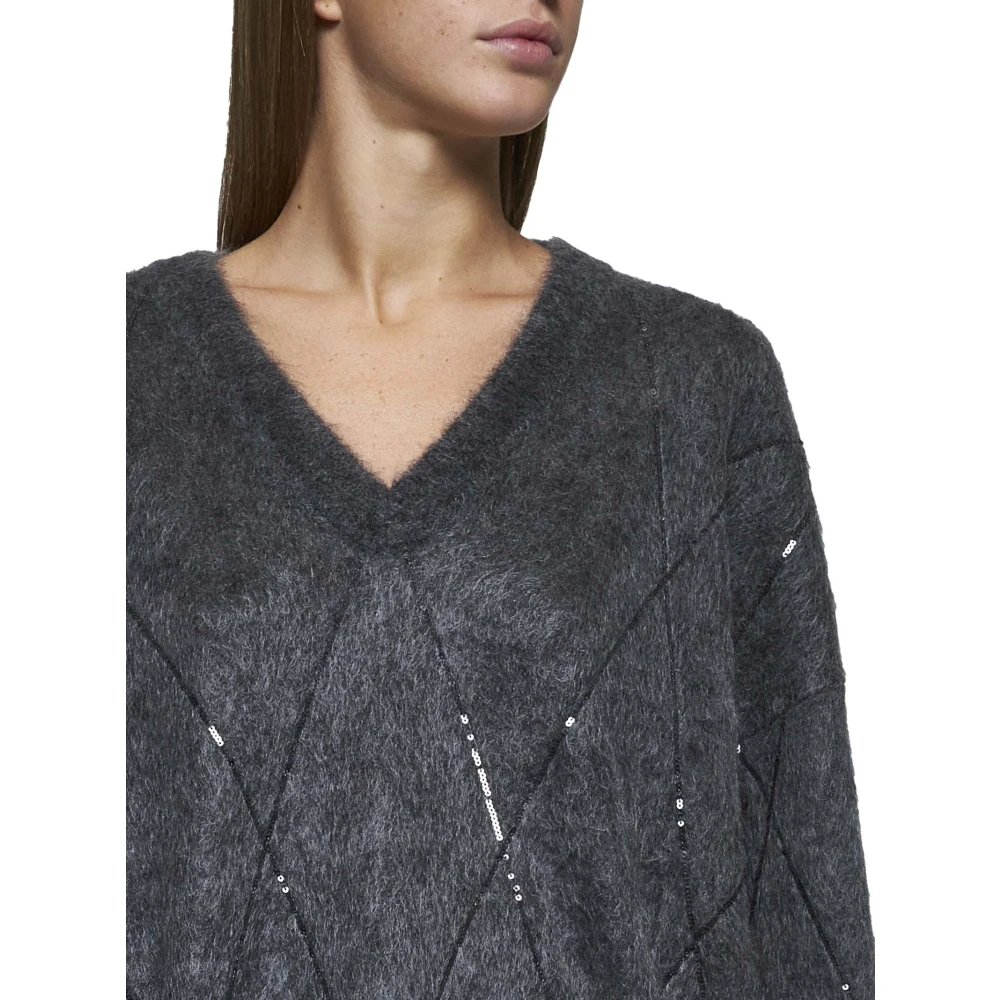 BRUNELLO CUCINELLI Grijze Sequins Argyle Sweater Gray Dames