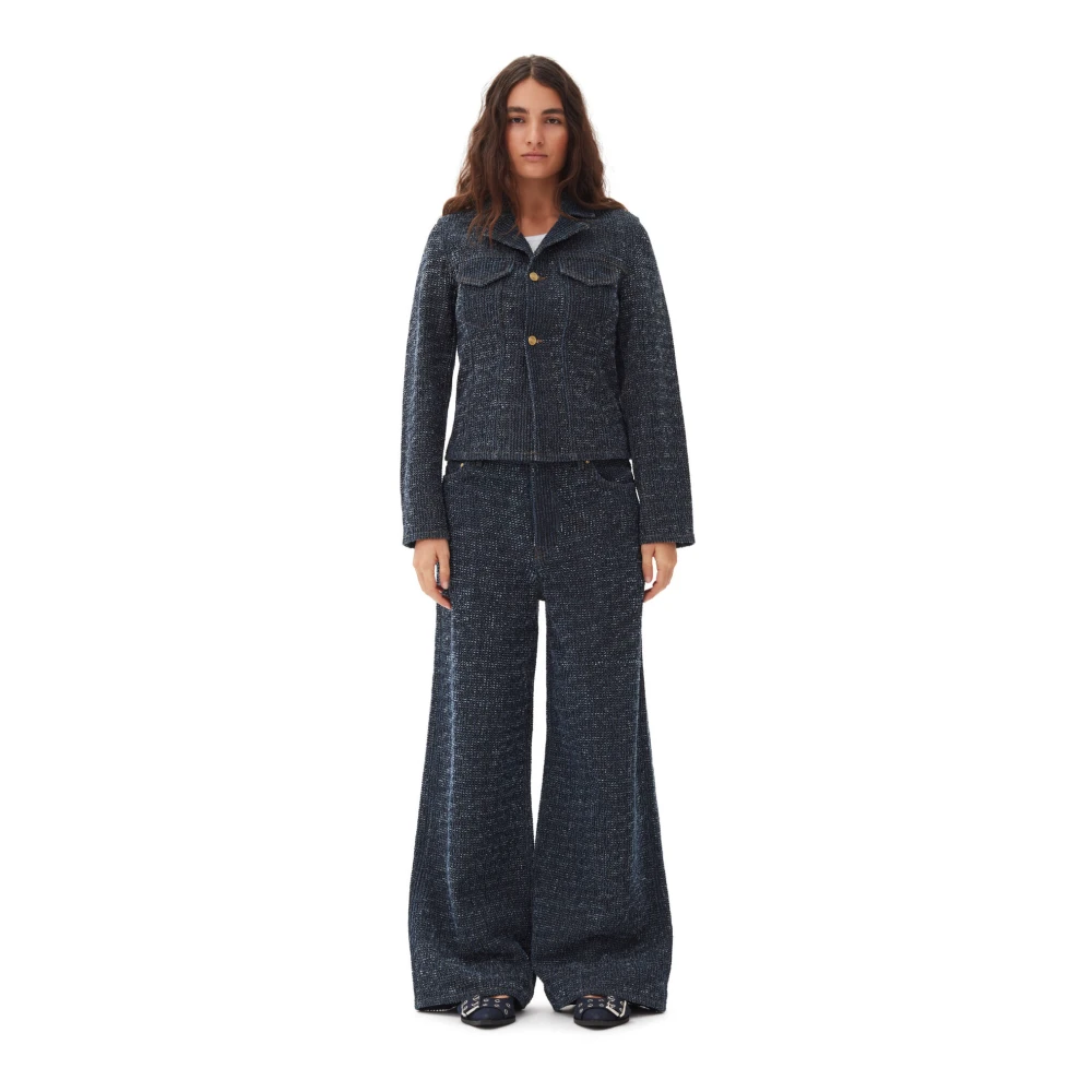 Ganni Fluffy Denim Getailleerde Blazer Blue Dames