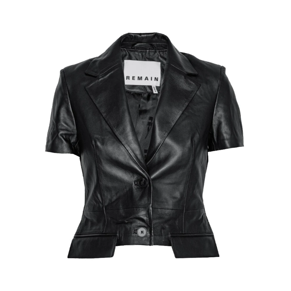 Remain Birger Christensen Korte Mouw Leren Blazer Black Dames