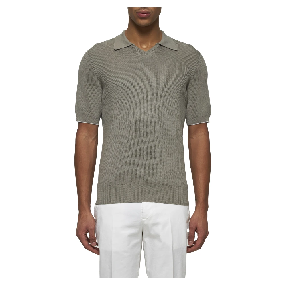 BRUNELLO CUCINELLI Groen Poloshirt met Contrasterende Manchetten Green Heren