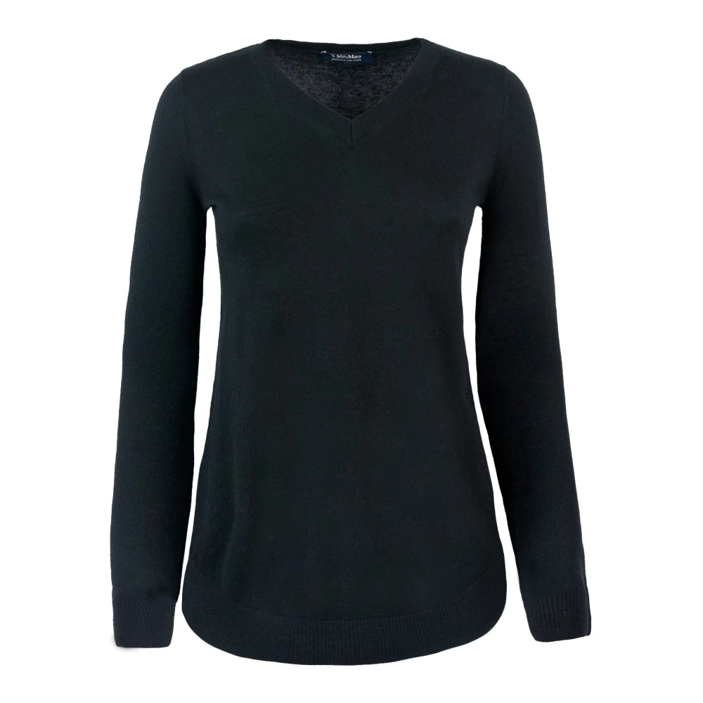 Max Mara Studio Women's Black Wool Jumper - V-Neck Knitwear - L - Knitwear