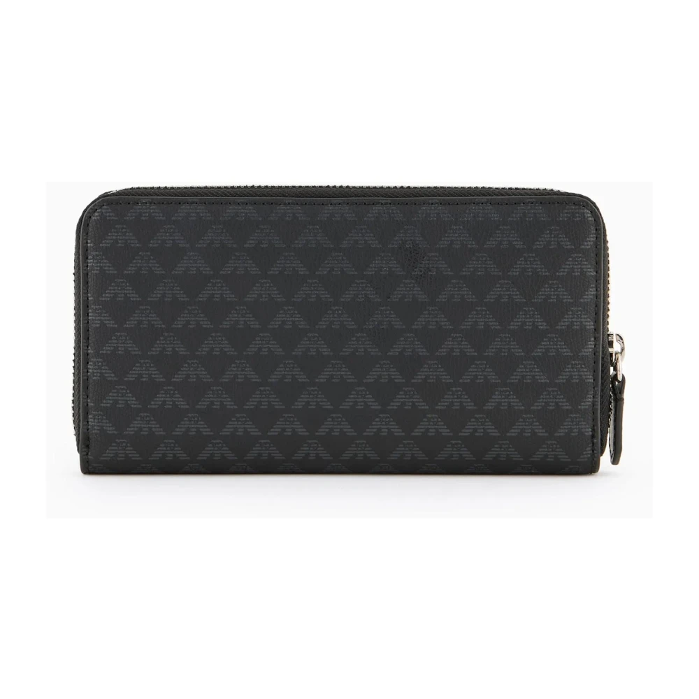 Emporio Armani Logo Print PVC Portemonnee Rits Sluiting Black Dames