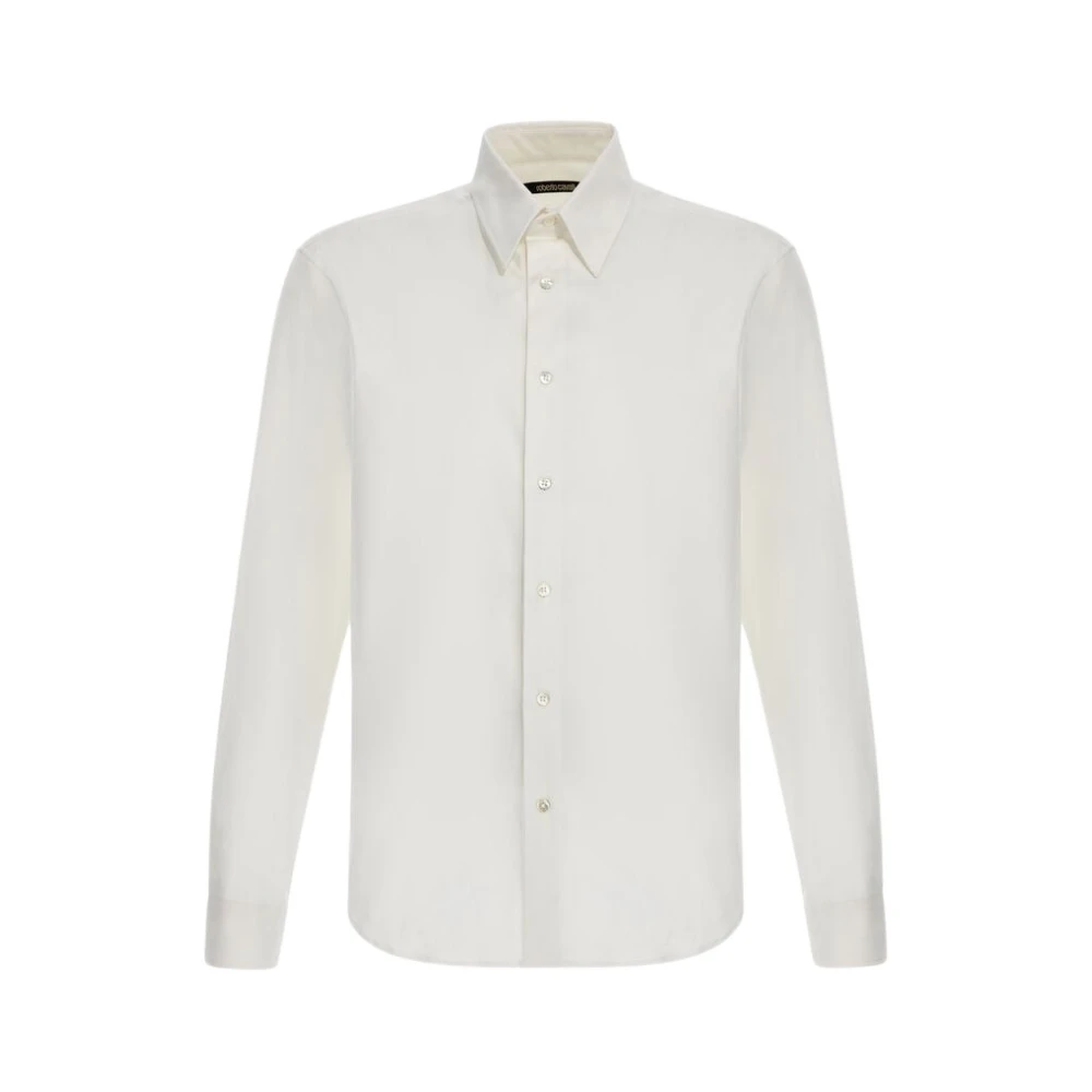 Roberto Cavalli Mannelijk Wit Te Monogram Overhemd, Italiaans Ontwerp