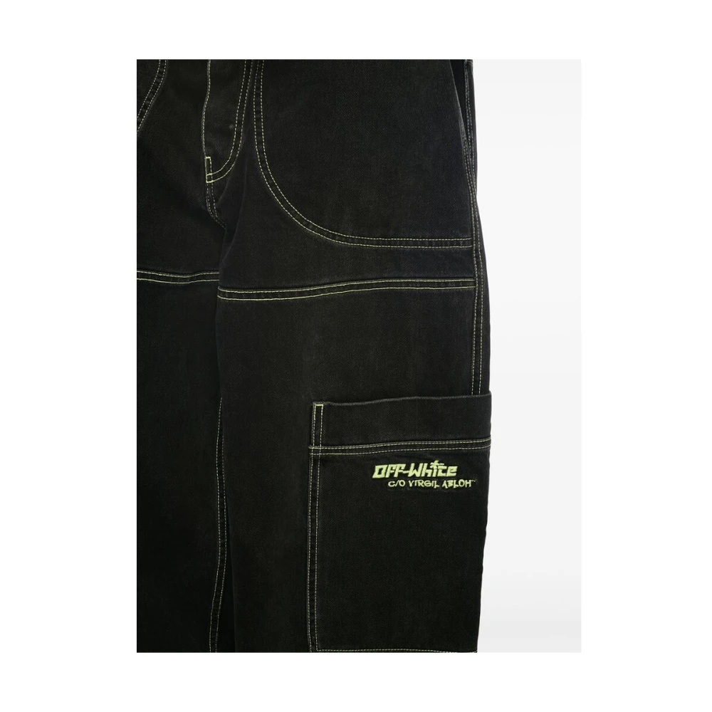 Off White Zwarte Jeans met Geborduurd Logo Black Heren