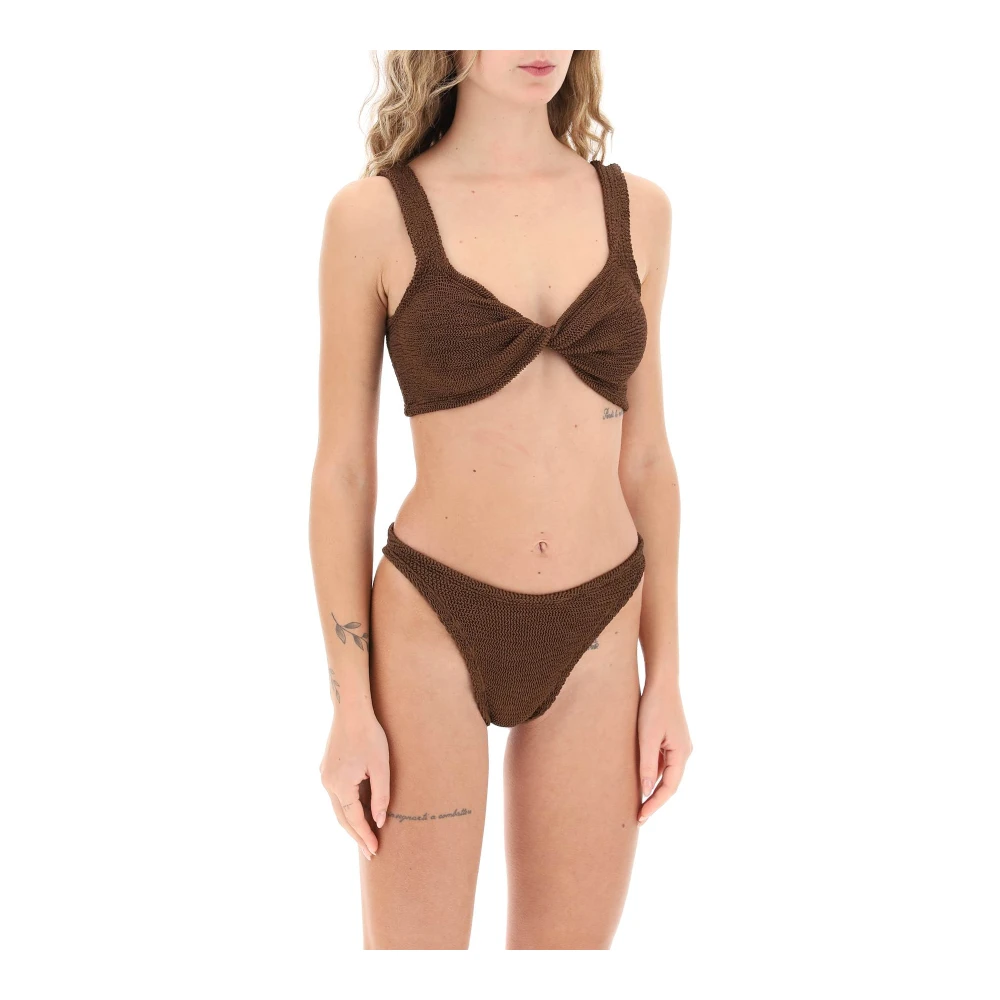 Hunza G Metallic-effect Bikini Set met Twist Detailing Brown Dames